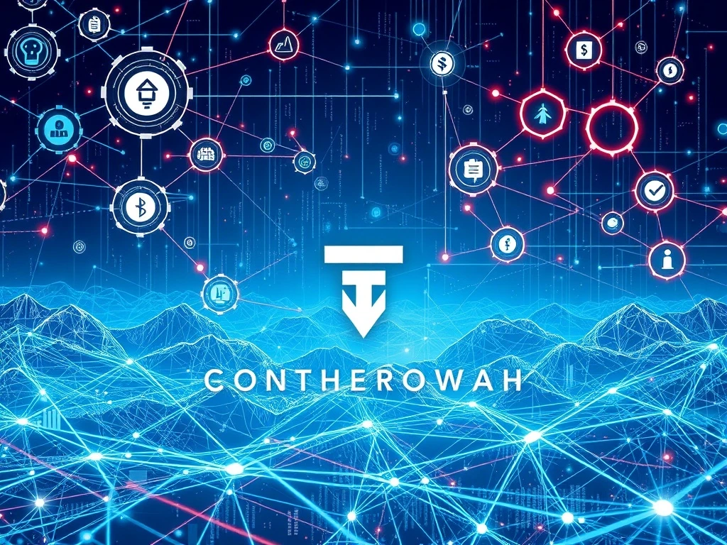 A vibrant network illustrating Tether's strategic Tether investments across AI, blockchain, and digital payments, symbolizing its emergence as a tech-finance powerhouse.