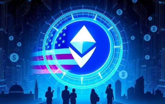 Tether U.S. market re-entry symbolized by a secure digital handshake between the Tether logo and American financial institutions, representing trust and innovation.