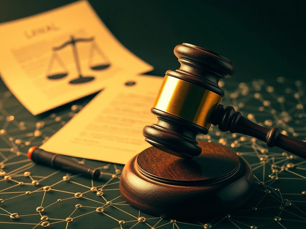 A gavel hitting a blockchain, symbolizing the intense Tornado Cash investigation and its impact on crypto compliance.