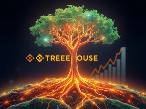 A digital tree symbolizing the Treehouse crypto project growing from a blockchain network, highlighting early-stage crypto investment opportunities on Binance Alpha.