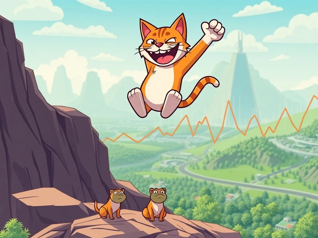 Troller Cat meme coin soaring above Pepe and Memecoin, symbolizing its strategic market success.