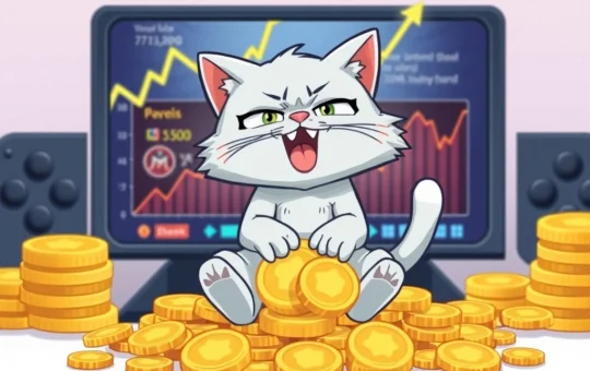 Troller Cat character symbolizing the explosive growth of a deflationary meme coin within a crypto gaming ecosystem.