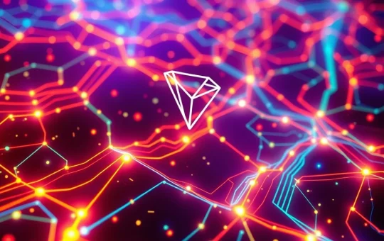Tron's Gas-Free feature significantly reducing blockchain fees, represented by efficient, frictionless data flow.