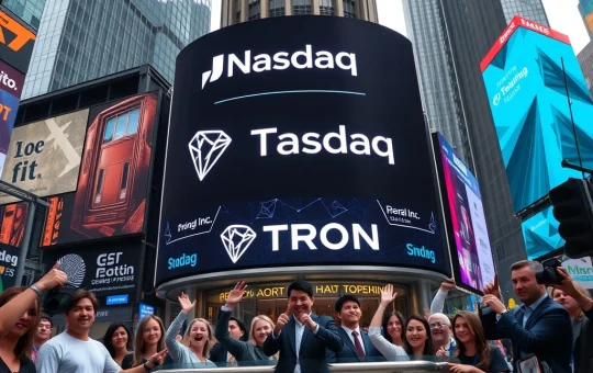 Tron Inc. Nasdaq opening bell ceremony symbolizing a pivotal shift towards blockchain innovation and DeFi integration.