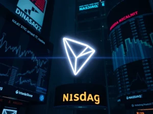 Visualizing TRON Nasdaq listing's pivotal role in bridging blockchain with traditional finance, showcasing institutional adoption.