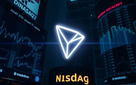 Visualizing TRON Nasdaq listing's pivotal role in bridging blockchain with traditional finance, showcasing institutional adoption.