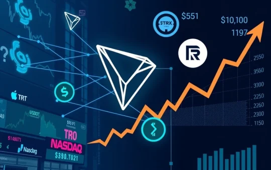Chart showing TRX price performance contrasting with TRON Network Growth metrics like surging transactions and USDT dominance post-Tron Nasdaq listing.