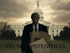 Donald Trump's name appearing in Jeffrey Epstein files amidst a backdrop of legal documents, highlighting the ongoing Trump Epstein Files controversy.