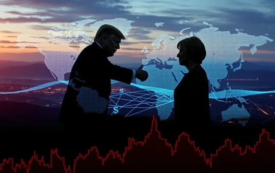 Representations of US and EU flags shaking hands, symbolizing the historic Trump EU trade deal and the averting of a tariff war.