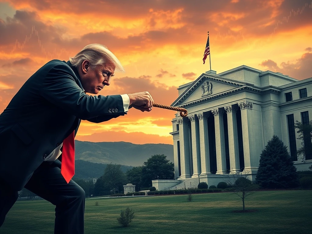 Depicts the crucial showdown over Federal Reserve independence, with political pressure confronting central bank autonomy.