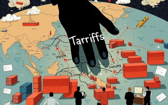 Anxious business leaders discussing the disruptive impact of Trump tariffs on Southeast Asia exports and global supply chains.