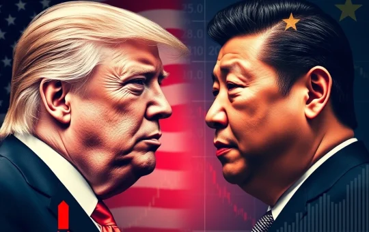 Trump and Xi Jinping with cryptocurrency chart symbolizing U.S.-China trade impact on markets