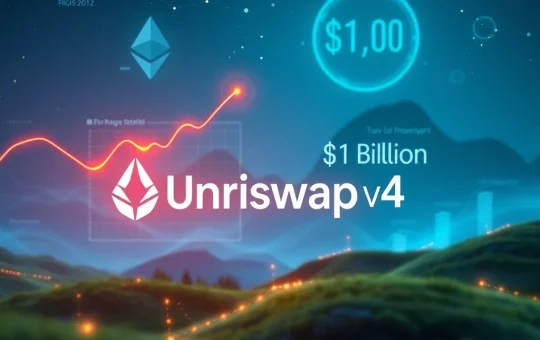 A vibrant graphic illustrating Uniswap v4's significant $1 billion Total Value Locked, showcasing its pivotal role in the booming Ethereum DeFi ecosystem.