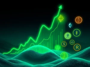 Visualizing the surge in altcoin leverage with charts showing Ethereum, Solana, XRP, and Dogecoin's impact on market fragility.