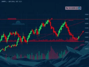 A chart showing a significant price drop for Ripple XRP, highlighting technical analysis indicators and market volatility.
