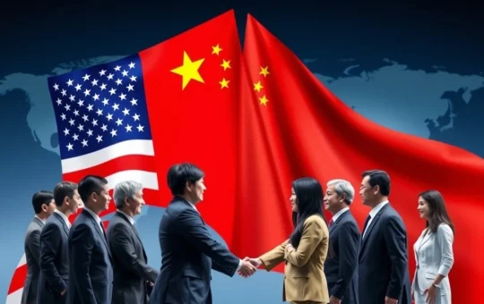 A US business delegation fosters dialogue on US-China trade talks, symbolizing efforts to ease economic relations.