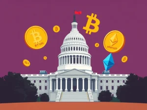 U.S. Capitol with crypto symbols representing bipartisan crypto regulation efforts