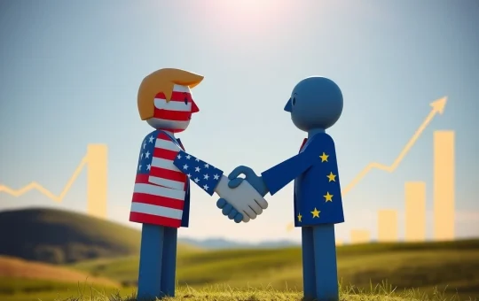 Flags of the US and EU symbolizing a landmark US EU trade deal, showcasing reduced tariffs and strengthened economic partnership.