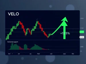 A VELO crypto chart showing consolidation above a support level, indicating a potential bullish breakout.