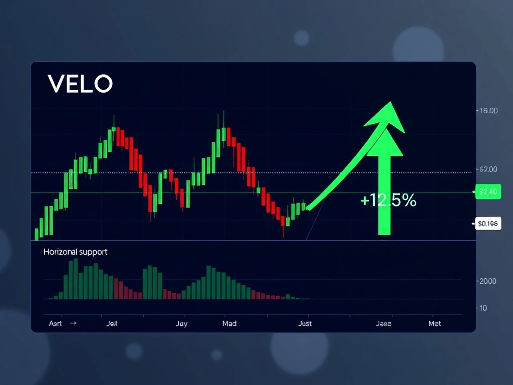 A VELO crypto chart showing consolidation above a support level, indicating a potential bullish breakout.