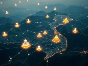 Digital representation of Vietnam's NDAChain platform, symbolizing secure digital identity and smart governance initiatives.