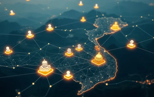 Digital representation of Vietnam's NDAChain platform, symbolizing secure digital identity and smart governance initiatives.