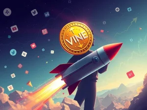 A graphic illustrating the VINE token's dramatic price surge driven by the Musk Effect, symbolizing crypto hype and market volatility.