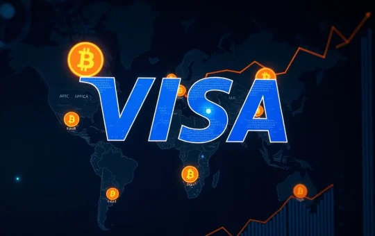 Visa's network facilitating secure, fast cross-border payments using stablecoins in emerging markets, showcasing the rapid growth of Visa stablecoin adoption.
