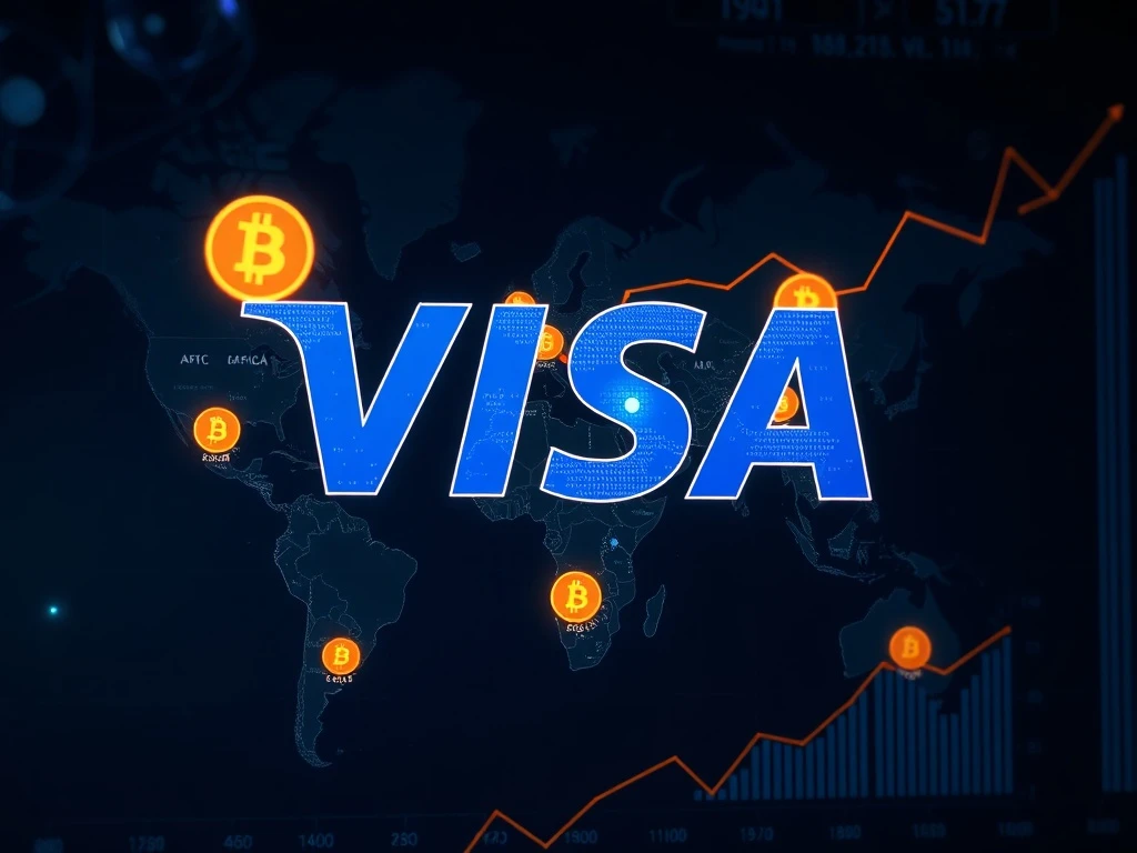 Visa's network facilitating secure, fast cross-border payments using stablecoins in emerging markets, showcasing the rapid growth of Visa stablecoin adoption.