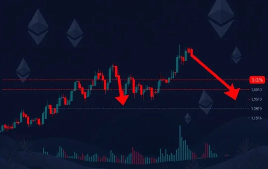 A candlestick chart depicting a significant drop in WBETHUSDT price, highlighting key support levels and bearish momentum, illustrating a crucial WBETHUSDT market analysis.