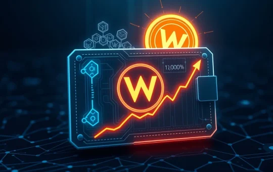 WeWake WAKE token presale with 1,300% growth potential on a futuristic digital wallet interface.
