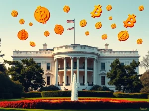 White House and Bitcoin symbols highlighting crypto policy uncertainty