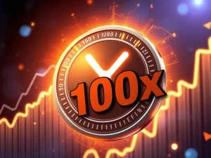 XRP coin glowing with potential for a 100x surge