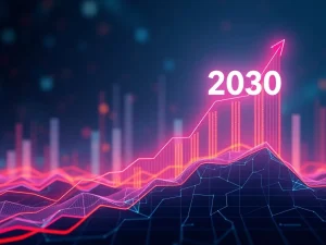 An illustrative chart showing significant XRP price growth towards 2030, conveying the potential of a long-term holding strategy.