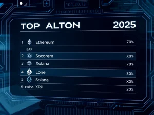 An AI interface showing top altcoin rankings, notably excluding XRP due to ongoing SEC legal uncertainty.