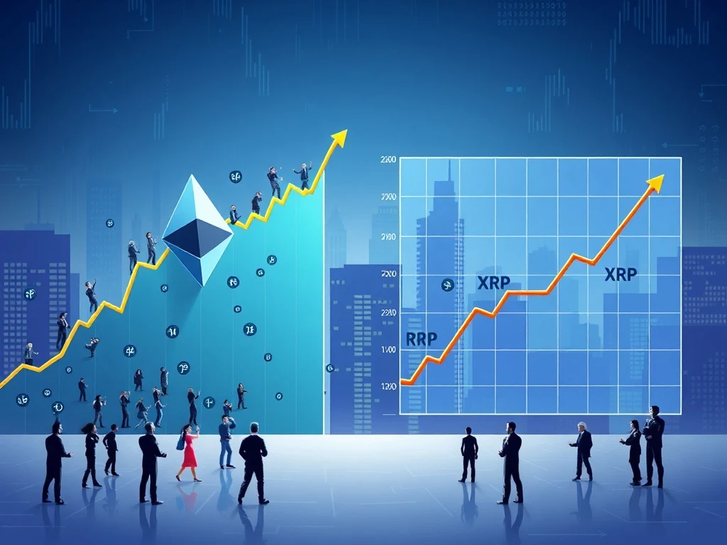 A market chart illustrating Bitcoin and XRP as buy-low opportunities despite subdued retail sentiment, highlighting the current XRP news.