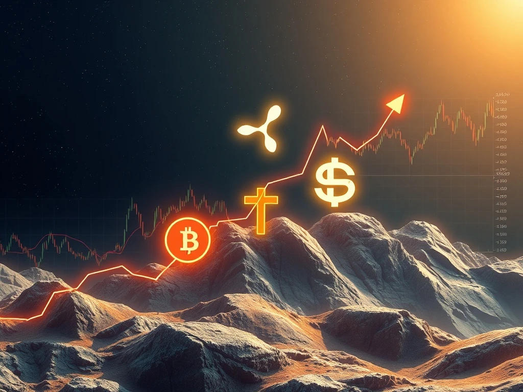 Visual representation of XRP News Today, Pi Coin, and SUI diverging paths amidst significant crypto market shifts in July 2025.