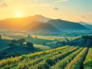 A visual representing the transformative impact of XRP Ledger on Brazil's agribusiness financing, showing digital tokens connecting farms to markets.