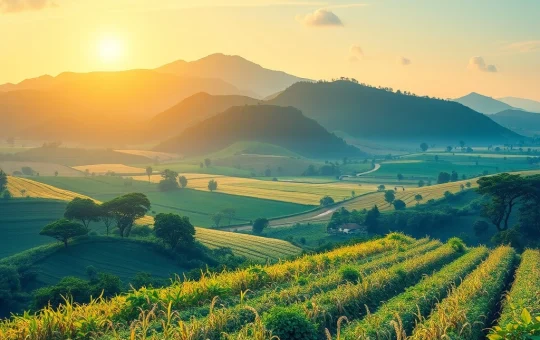 A visual representing the transformative impact of XRP Ledger on Brazil's agribusiness financing, showing digital tokens connecting farms to markets.