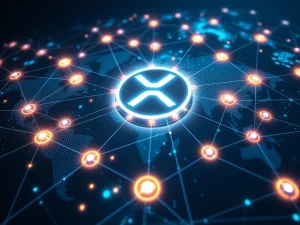 An abstract depiction of the XRP Ledger's Temporary Consensus Subnetworks, illustrating fast and secure XRP transactions for global finance.