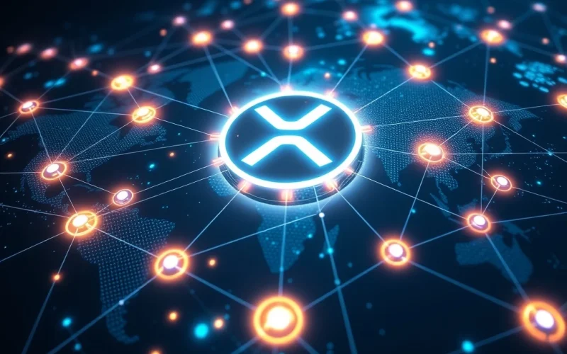 An abstract depiction of the XRP Ledger's Temporary Consensus Subnetworks, illustrating fast and secure XRP transactions for global finance.