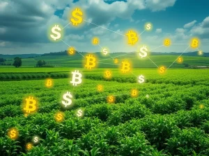 An illustration of the XRP Ledger enabling the tokenization of agribusiness assets in Brazil, symbolizing the future of digital finance and tokenized assets.