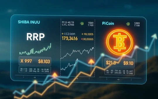 XRP News: Claude AI's crypto price predictions for XRP, Shiba Inu, and Pi Coin, displayed on a futuristic interface.