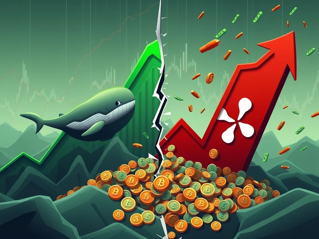 Chart showing XRP's significant price drop contrasted with Bitcoin Cash's surge, highlighting crypto market volatility.