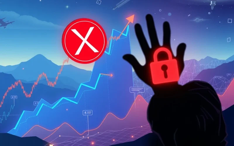 A visual representing the dual nature of XRP news: a rising price chart overlaid with cybersecurity warnings, symbolizing the surge in XRP scams and the need for investor vigilance.