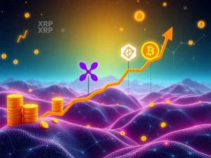 Charts showing BlockDAG's growth, XRP's potential, Pi Network's user adoption, and SUI's price surge, illustrating crypto investor optimism.