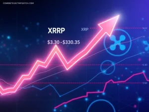 A digital chart illustrating XRP's price action with an upward trend, indicating a potential breakout, focusing on XRP price movements.