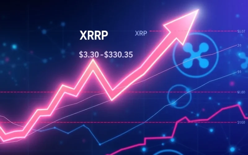 A digital chart illustrating XRP's price action with an upward trend, indicating a potential breakout, focusing on XRP price movements.