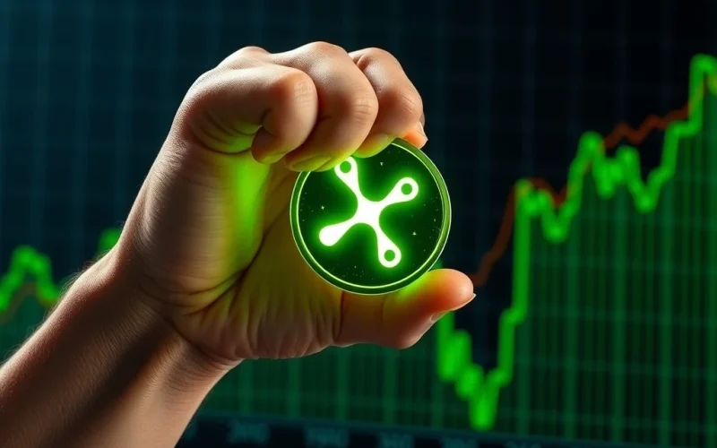 A resilient hand firmly holding a digital XRP coin, symbolizing XRP holders' defiance against price dips and strong XRP support.