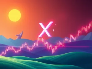 A digital chart illustrating the explosive XRP price surge, with green bullish candles and technical indicators pointing upwards.